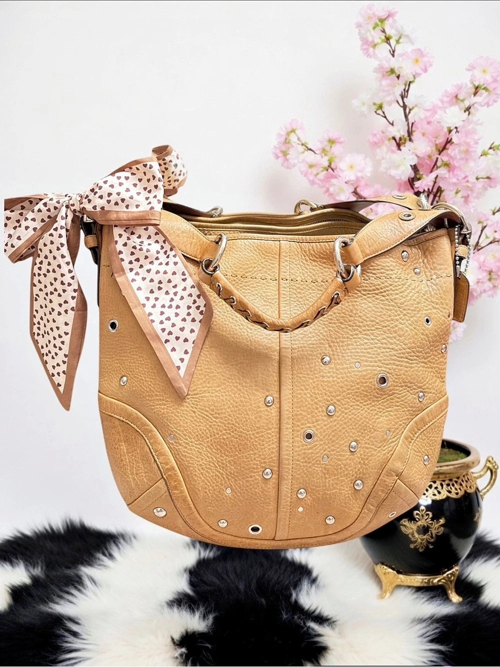Coach Soho Grommet Studded Hobo Bag Camel Tan F10932